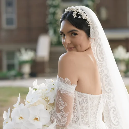 a woman in a wedding dress