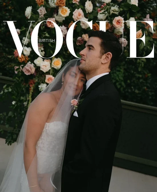 a man and woman in a wedding dress